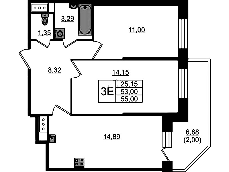 2-комнатная квартира 55 м², 12/23 эт., ЖК «Живи! В Рыбацком»